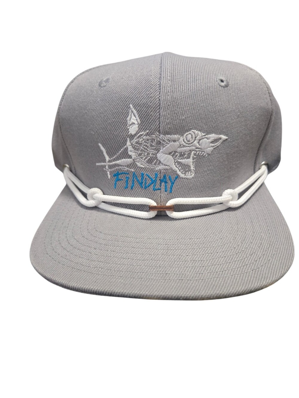 Findlay Gray Rope-Trim Snapback Hat with Shark Embroidery